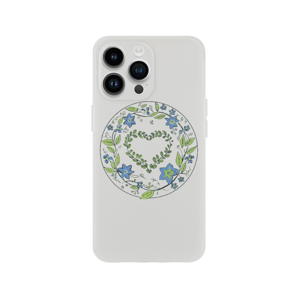 Flowery Heart iPhone 11, 12, 13, 14 Case - Floral Transparent Clear Flexi Phone Case. Cute Flower Heart Gift. - CanvasityCrafts - Free Shipping