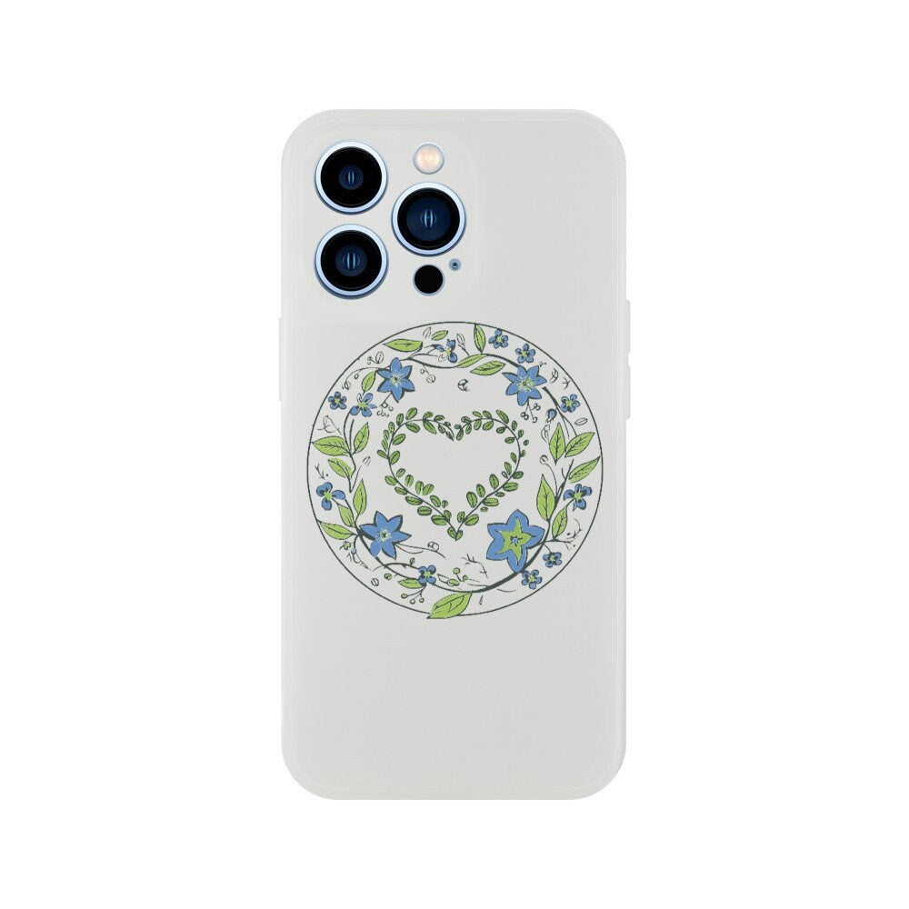 Flowery Heart iPhone 11, 12, 13, 14 Case - Floral Transparent Clear Flexi Phone Case. Cute Flower Heart Gift. - CanvasityCrafts - Free Shipping