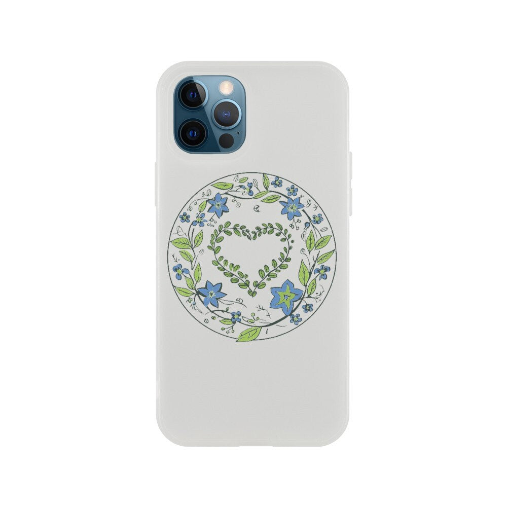 Flowery Heart iPhone 11, 12, 13, 14 Case - Floral Transparent Clear Flexi Phone Case. Cute Flower Heart Gift. - CanvasityCrafts - Free Shipping