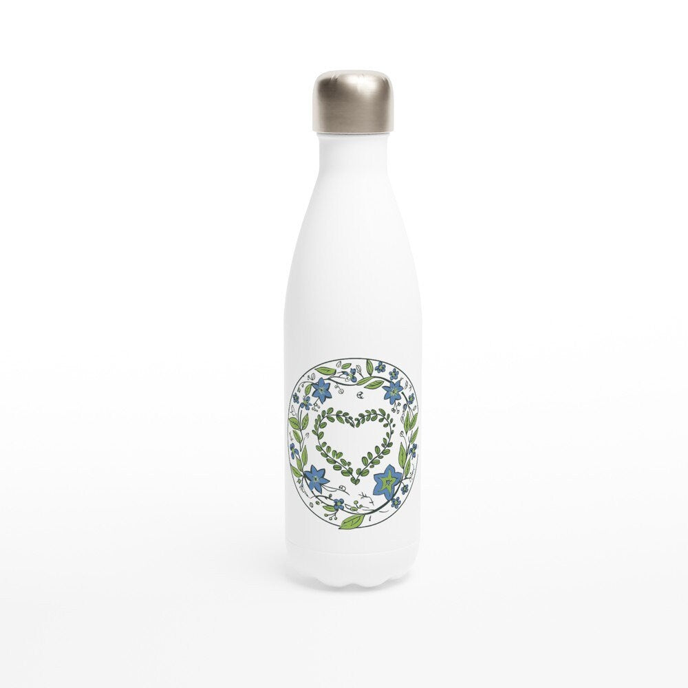 Flowery Heart Water Bottle - Stainless Steel Floral Water Bottle with Double-Wall Insulation - Cute Flower Heart Water Bottle Gift - CanvasityCrafts - Free Shipping