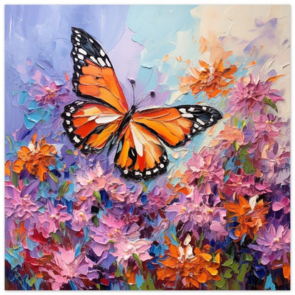 Abstract Monarch Butterfly & Flowers Print. Unframed Colorful Butterflies Painting Gift, Oil Painting Animal Wall Art Poster - CanvasityCrafts - Free Shipping