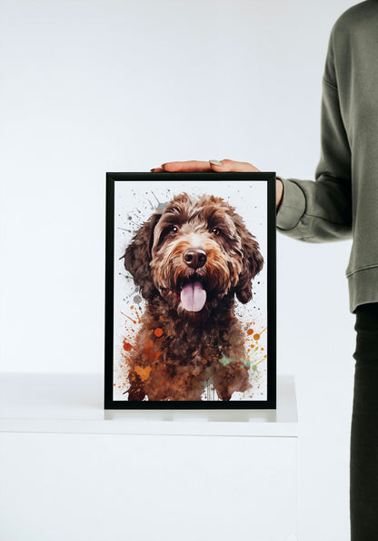 Chocolate Labradoodle Goldendoodle Poster Print. Watercolor Pet Portrait Painting Gift for Dog Lovers, Picture for Doodle Mom, Dad. Abstract