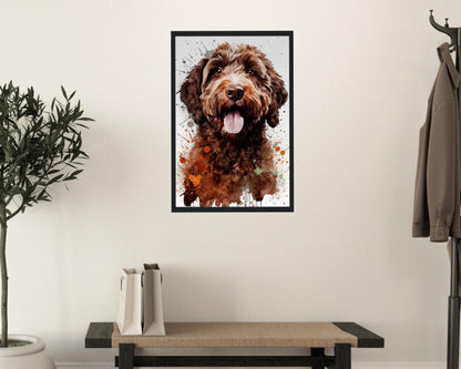 Chocolate Labradoodle Goldendoodle Poster Print. Watercolor Pet Portrait Painting Gift for Dog Lovers, Picture for Doodle Mom, Dad. Abstract