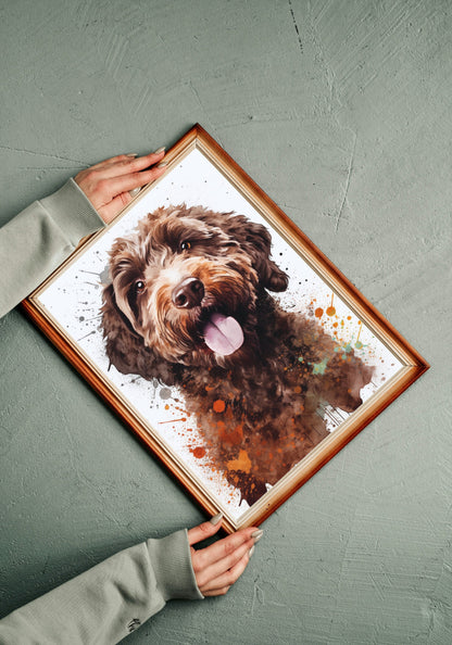 Chocolate Labradoodle Goldendoodle Poster Print. Watercolor Pet Portrait Painting Gift for Dog Lovers, Picture for Doodle Mom, Dad. Abstract