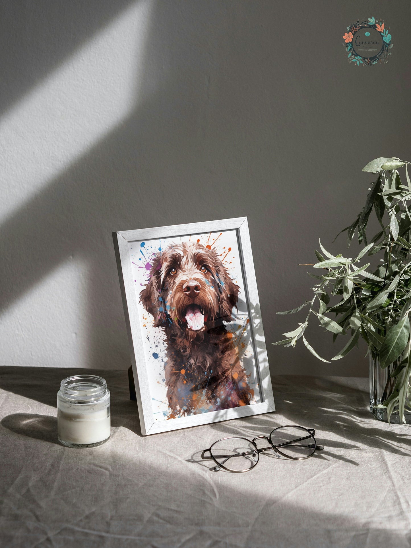 Chocolate Labradoodle Goldendoodle Poster Print. Watercolor Pet Portrait Painting Gift for Dog Lovers, Picture for Doodle Mom, Dad. Abstract