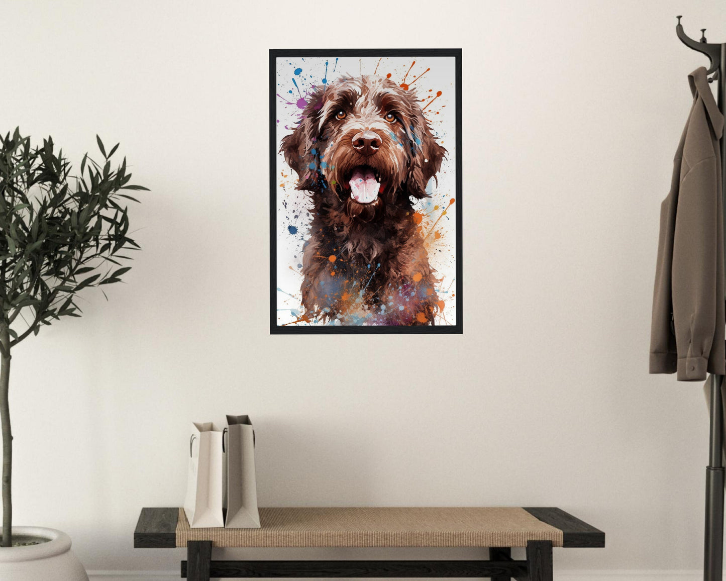 Chocolate Labradoodle Goldendoodle Poster Print. Watercolor Pet Portrait Painting Gift for Dog Lovers, Picture for Doodle Mom, Dad. Abstract