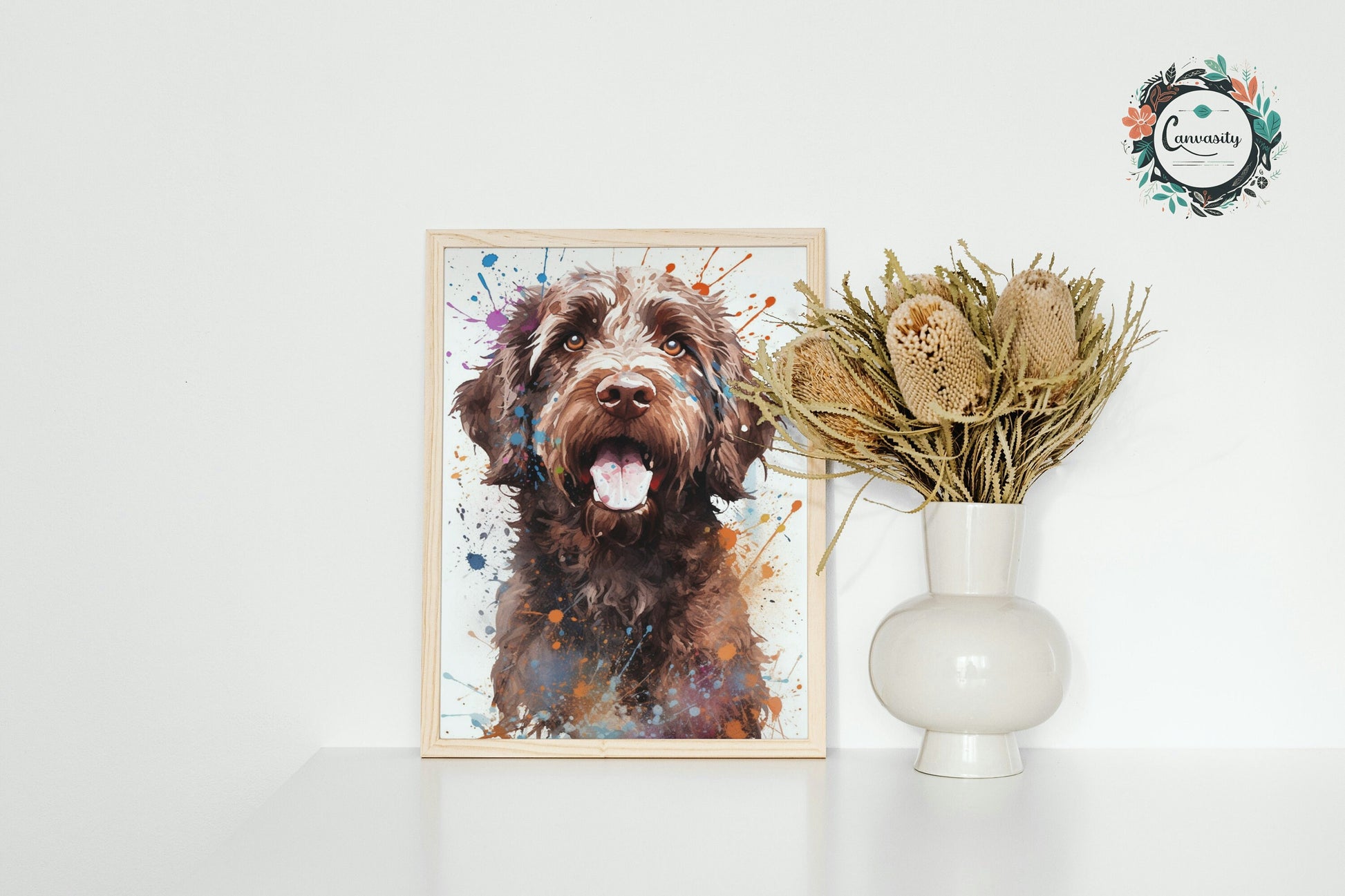 Chocolate Labradoodle Goldendoodle Poster Print. Watercolor Pet Portrait Painting Gift for Dog Lovers, Picture for Doodle Mom, Dad. Abstract