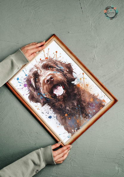 Chocolate Labradoodle Goldendoodle Poster Print. Watercolor Pet Portrait Painting Gift for Dog Lovers, Picture for Doodle Mom, Dad. Abstract