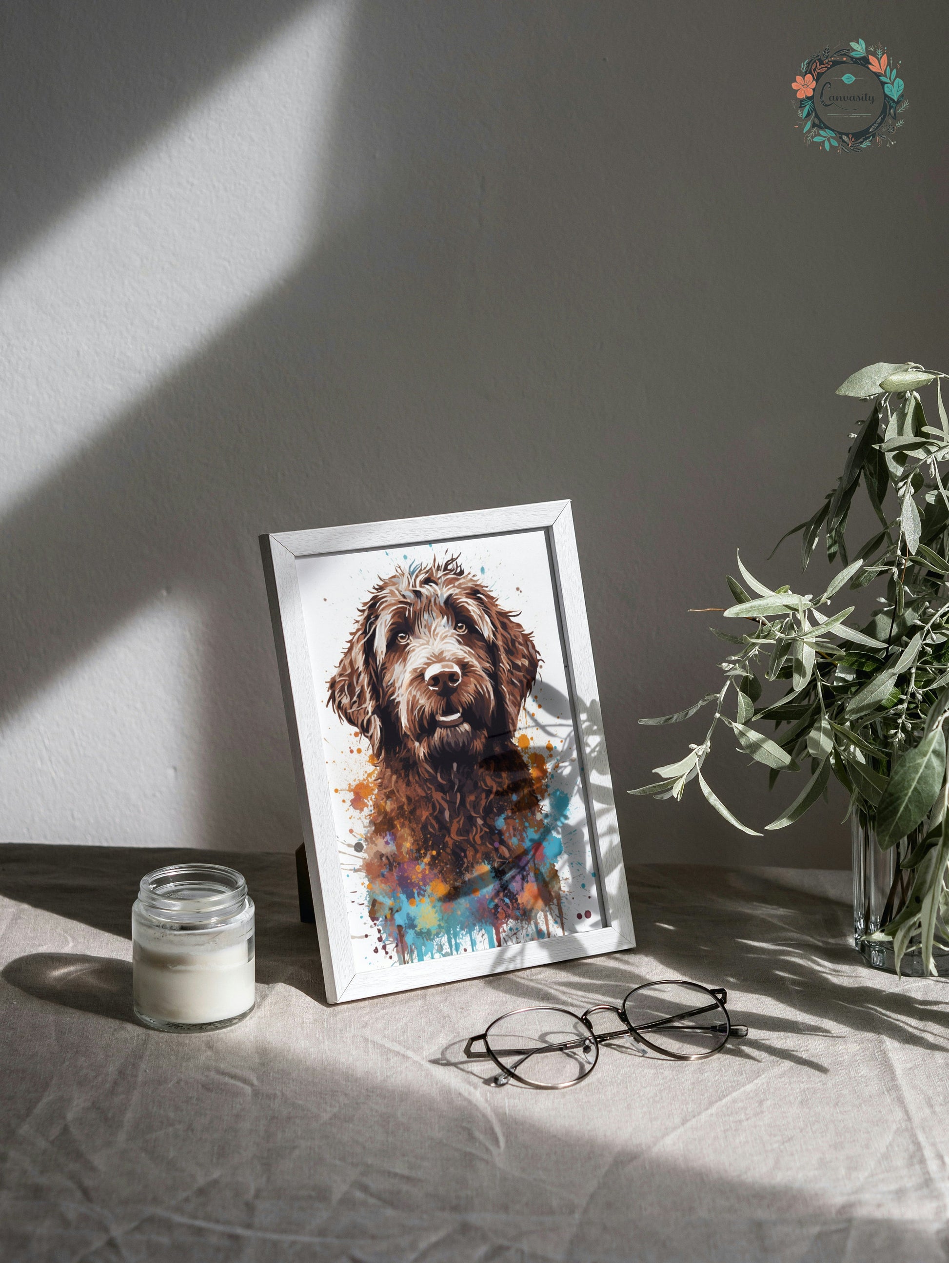 Chocolate Labradoodle Goldendoodle Poster Print. Watercolor Pet Portrait Painting Gift for Dog Lovers, Picture for Doodle Mom, Dad. Abstract