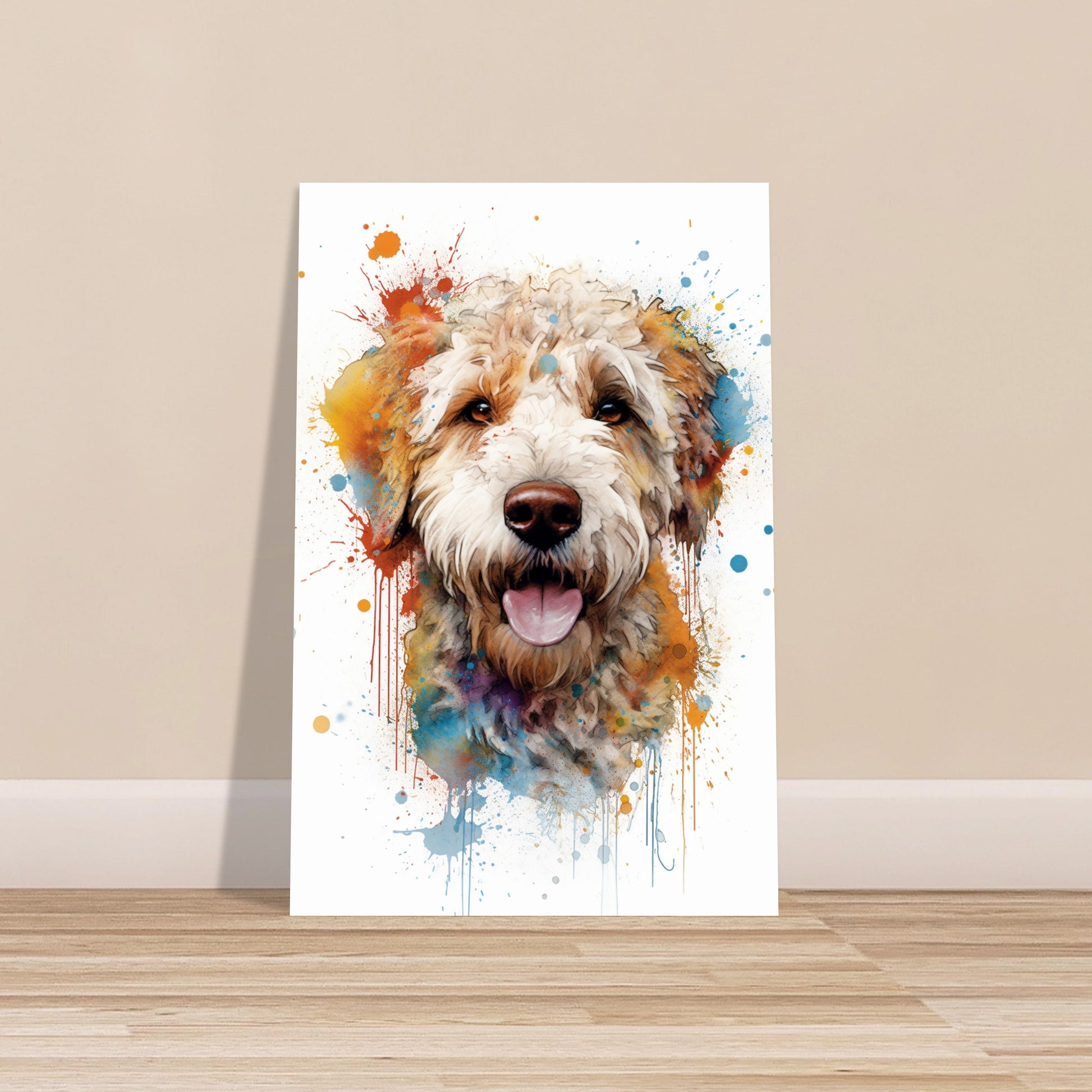 White Labradoodle Cream Goldendoodle Poster Print. Watercolor Pet Portrait Painting Gift. Dog Lovers, Picture for Doodle Mom, Dad. Abstract