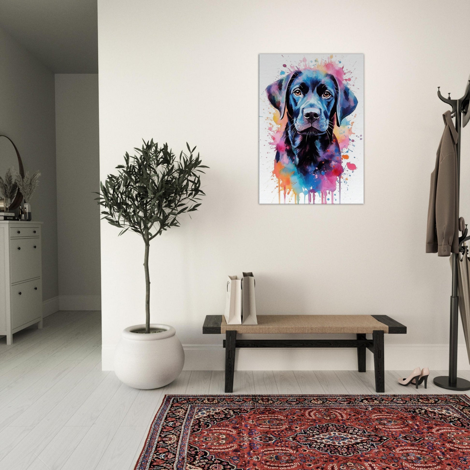 Watercolor Black Labrador Canvas. Colorful Wall Art Print Picture for Dog Lovers, Watercolor Lab Mom Painting Gift - CanvasityCrafts - Free Shipping