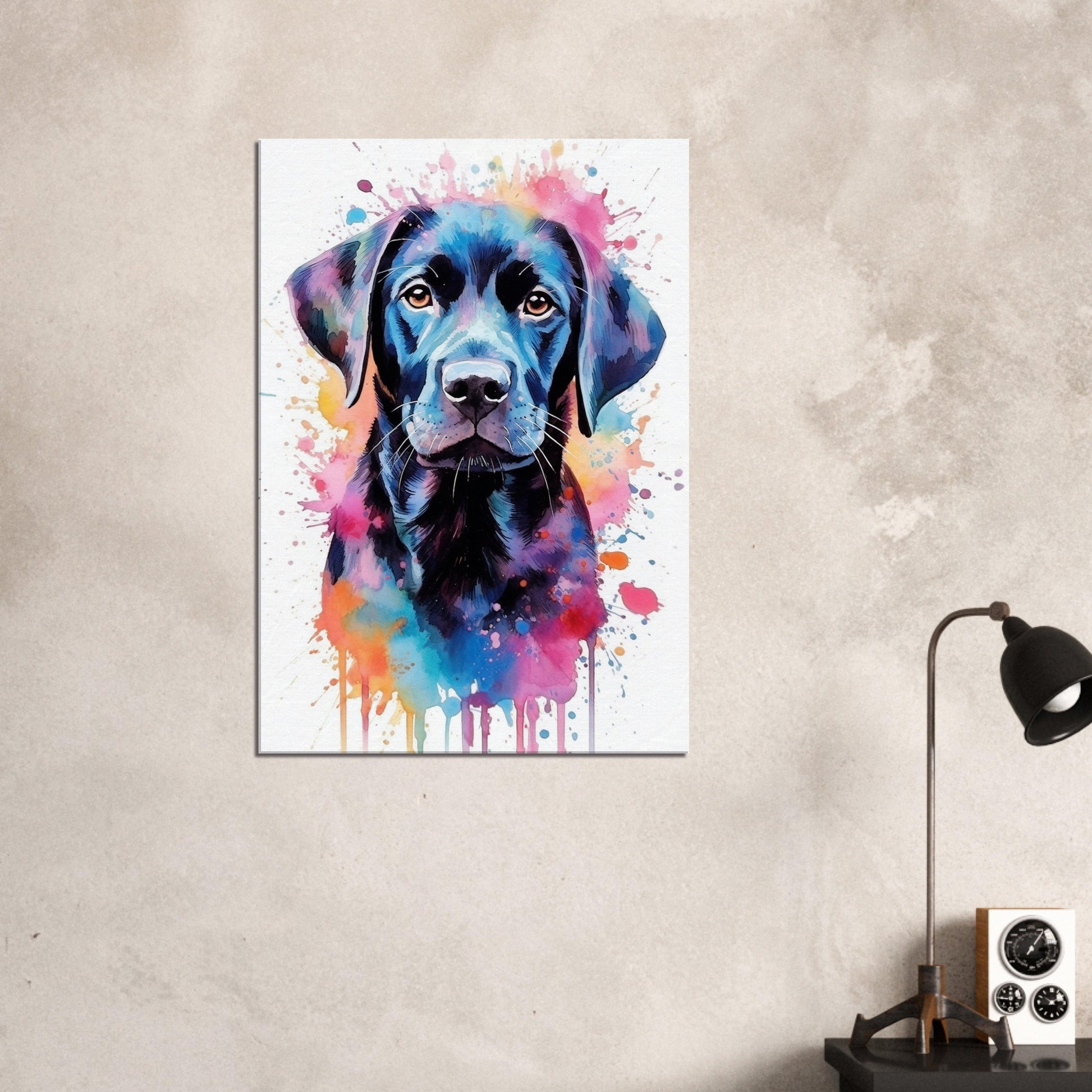 Watercolor Black Labrador Canvas. Colorful Wall Art Print Picture for Dog Lovers, Watercolor Lab Mom Painting Gift - CanvasityCrafts - Free Shipping