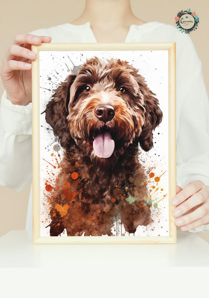 Chocolate Labradoodle Goldendoodle Poster Print. Watercolor Pet Portrait Painting Gift for Dog Lovers, Picture for Doodle Mom, Dad. Abstract