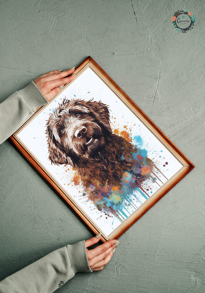 Chocolate Labradoodle Goldendoodle Poster Print. Watercolor Pet Portrait Painting Gift for Dog Lovers, Picture for Doodle Mom, Dad. Abstract