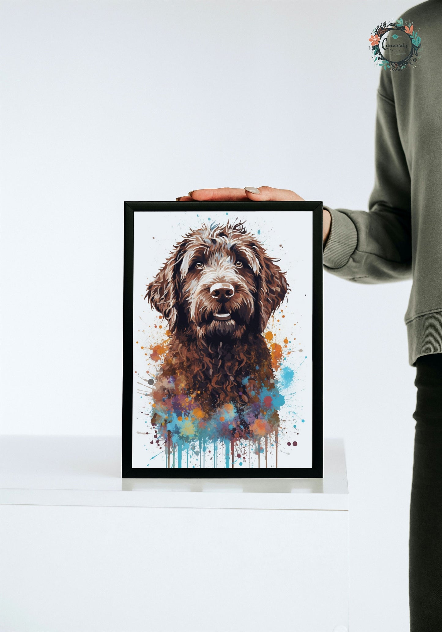 Chocolate Labradoodle Goldendoodle Poster Print. Watercolor Pet Portrait Painting Gift for Dog Lovers, Picture for Doodle Mom, Dad. Abstract