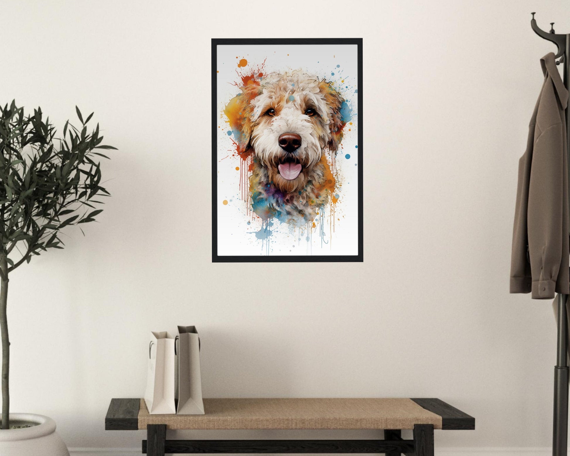 White Labradoodle Cream Goldendoodle Poster Print. Watercolor Pet Portrait Painting Gift. Dog Lovers, Picture for Doodle Mom, Dad. Abstract