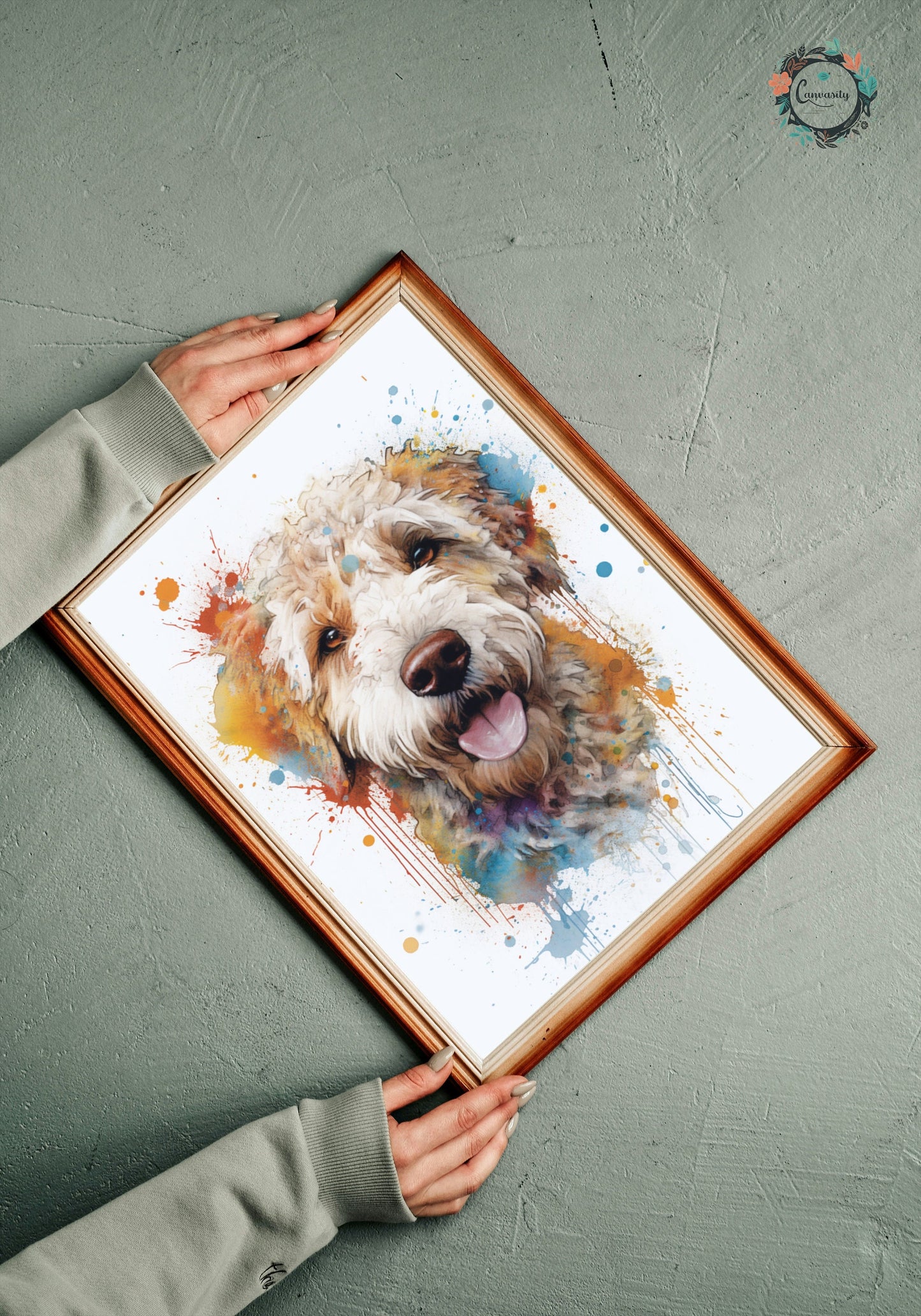 White Labradoodle Cream Goldendoodle Poster Print. Watercolor Pet Portrait Painting Gift. Dog Lovers, Picture for Doodle Mom, Dad. Abstract