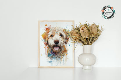 White Labradoodle Cream Goldendoodle Poster Print. Watercolor Pet Portrait Painting Gift. Dog Lovers, Picture for Doodle Mom, Dad. Abstract