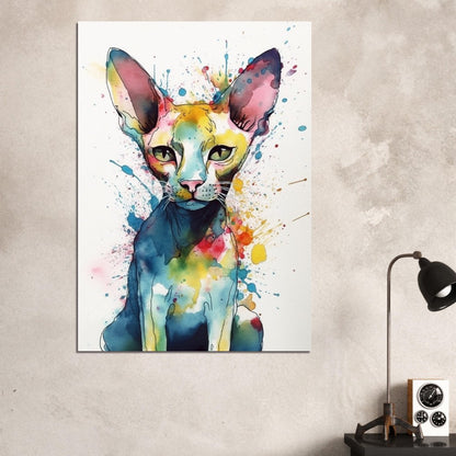 Watercolour Canadian Sphynx Cat Poster Print. Abstract Colourful Portrait Painting Gift for Hairless Cat Lovers. Paint Splash - CanvasityCrafts - Free Shipping