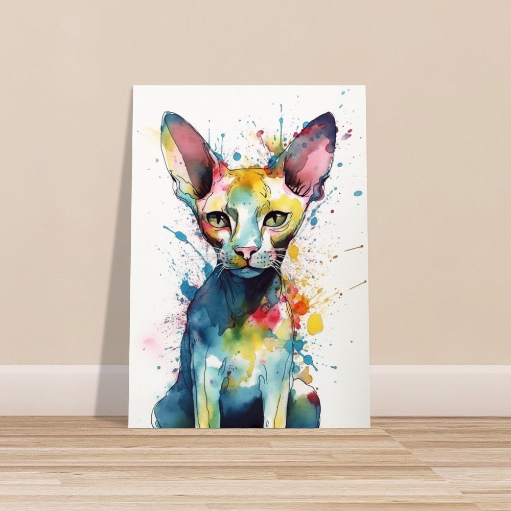 Watercolour Canadian Sphynx Cat Poster Print. Abstract Colourful Portrait Painting Gift for Hairless Cat Lovers. Paint Splash - CanvasityCrafts - Free Shipping