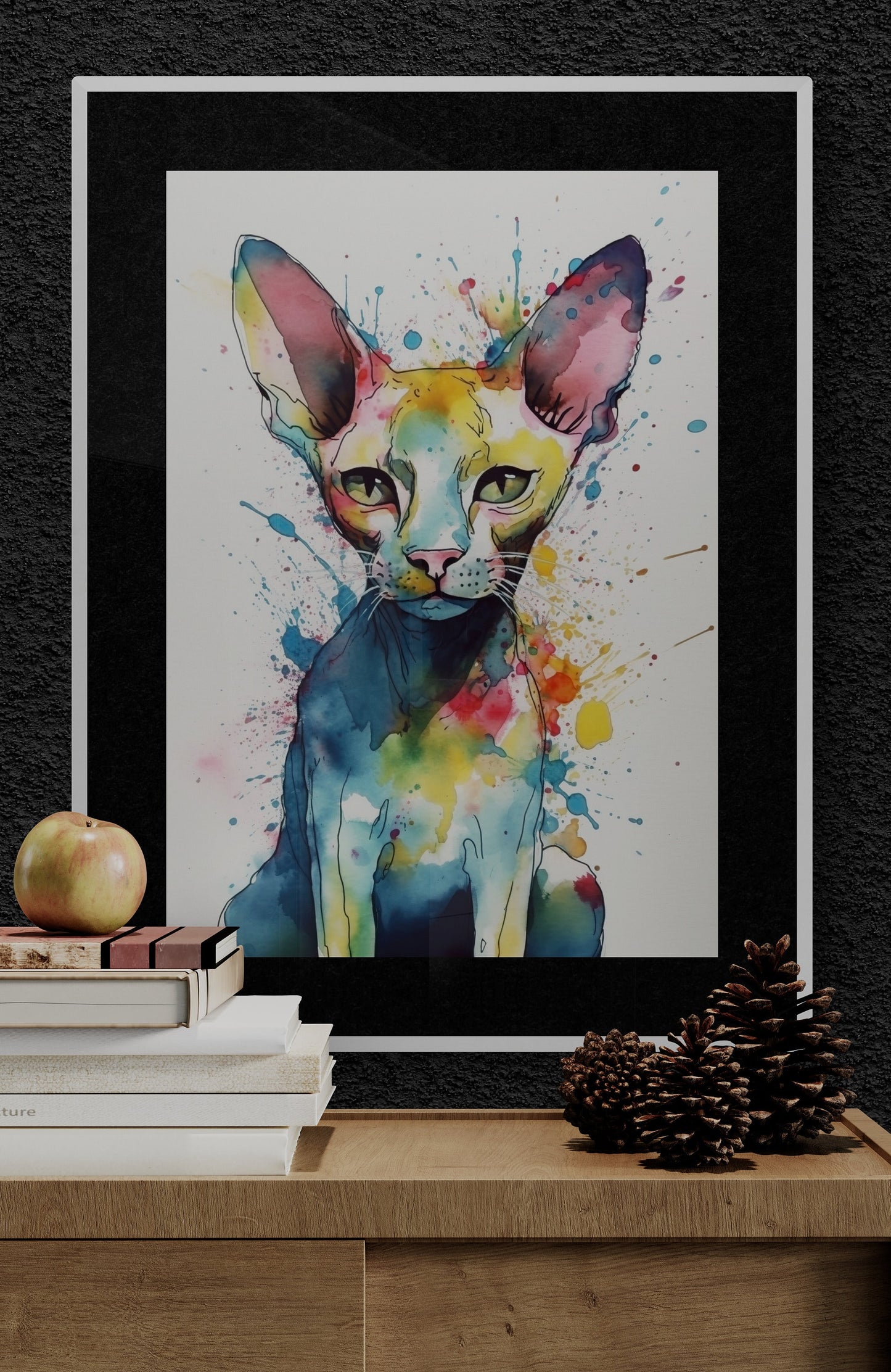 Watercolour Canadian Sphynx Cat Poster Print. Abstract Colourful Portrait Painting Gift for Hairless Cat Lovers. Paint Splash - CanvasityCrafts - Free Shipping