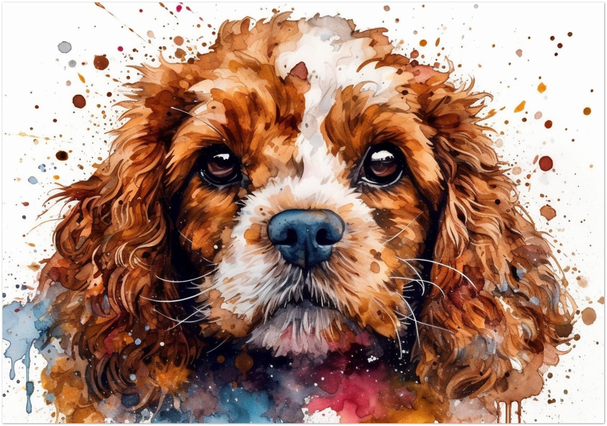 Watercolour Cavapoo Poster Print. Unframed Abstract Colourful Dog Art Gift for Dog Lovers. Paint Splash Painting for Doodle Mom - CanvasityCrafts - Free Shipping