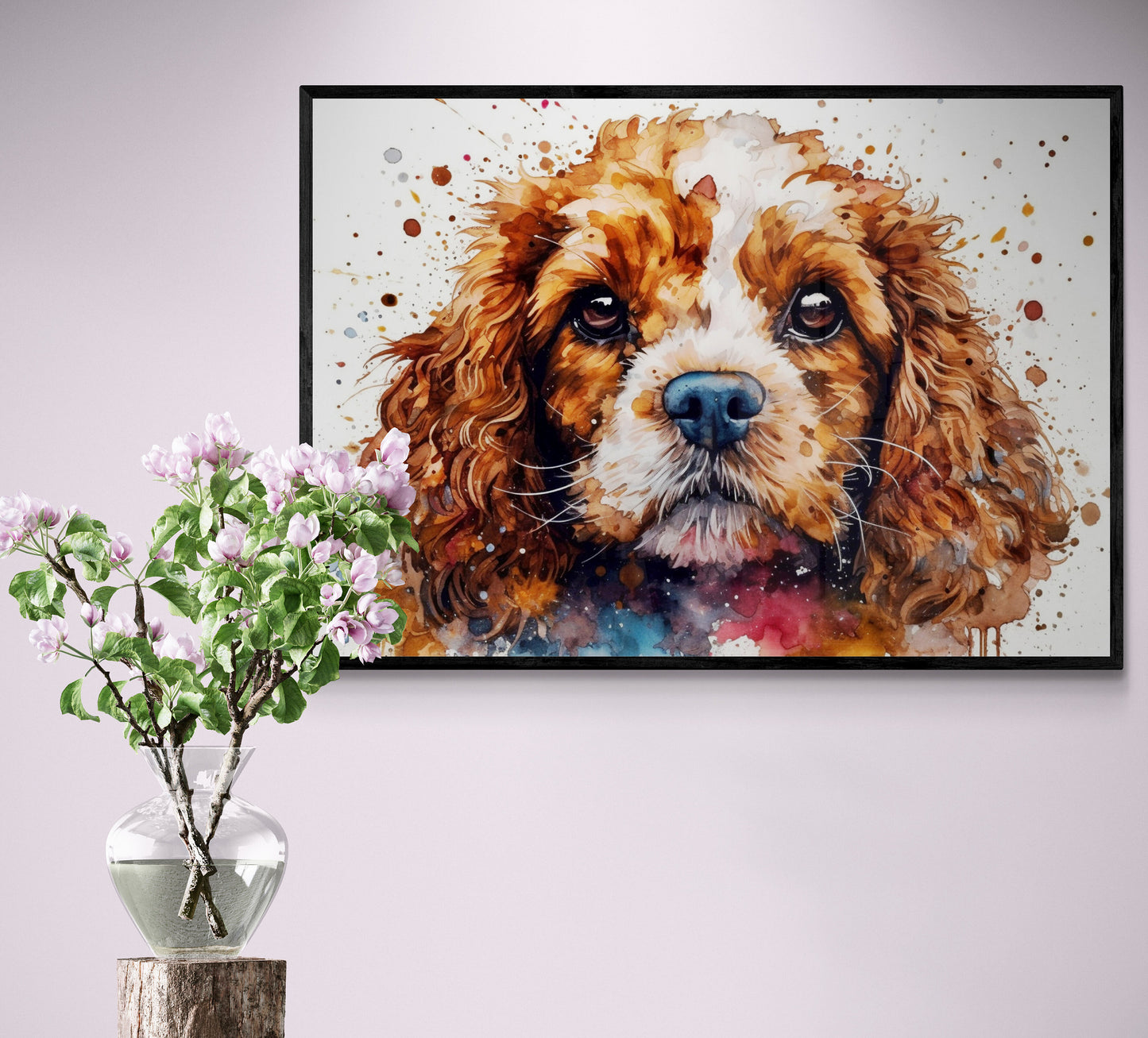 Watercolour Cavapoo Poster Print. Unframed Abstract Colourful Dog Art Gift for Dog Lovers. Paint Splash Painting for Doodle Mom - CanvasityCrafts - Free Shipping