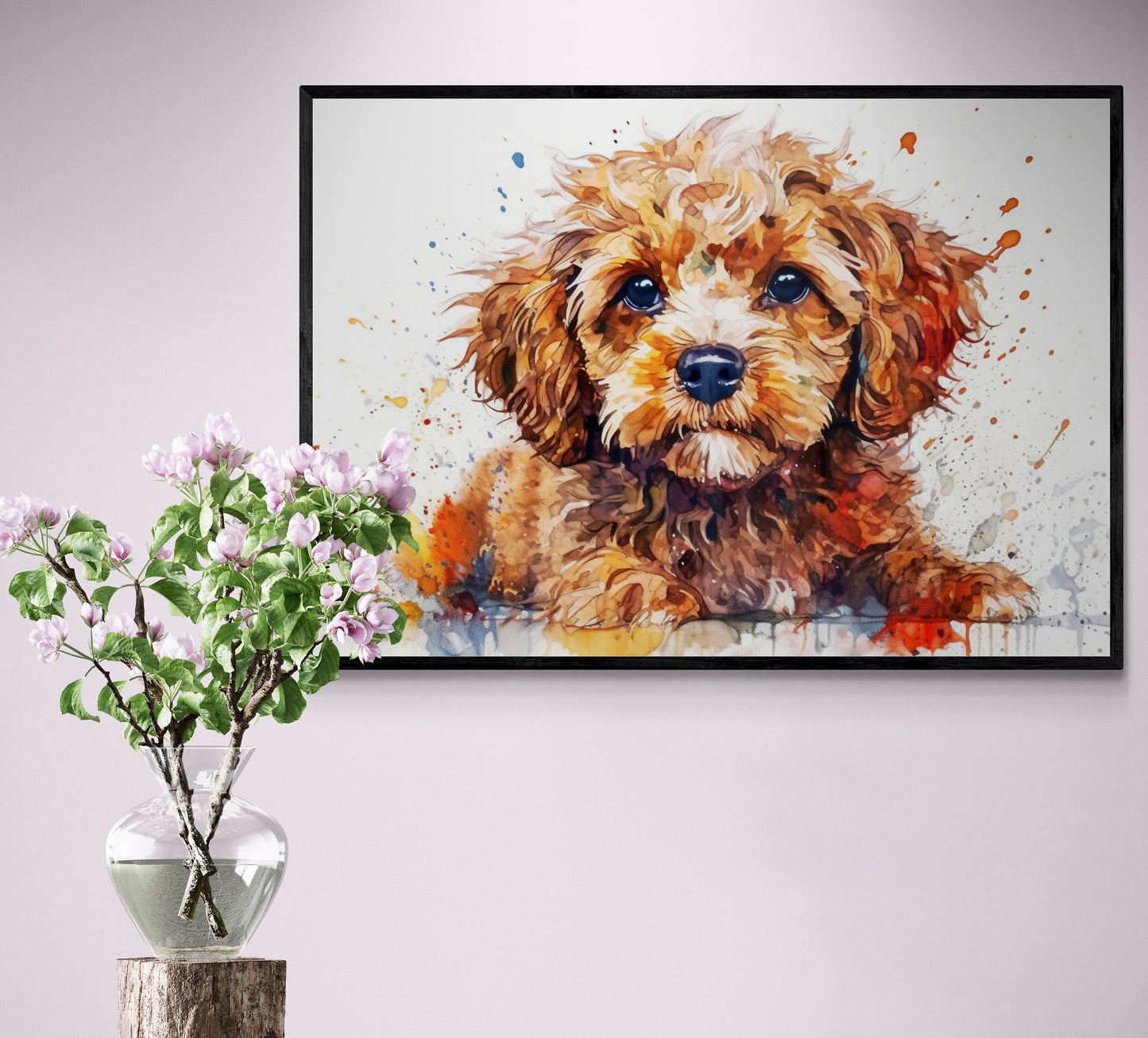 Cute Cavapoo Poster Print. Unframed Abstract Colourful Puppy Art Gift for Dog Lovers. Paint Splash Watercolour Painting for Doodle Mom - CanvasityCrafts - Free Shipping