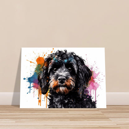 Black Cavapoo Paint Splash Poster Print. Unframed Abstract Colourful Dog Art Gift for Dog Lovers. Watercolour Painting for Doodle Mom - CanvasityCrafts - Free Shipping