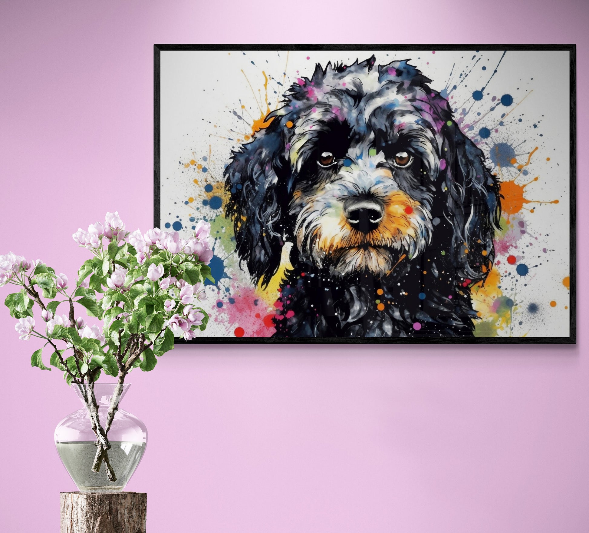 Watercolour Cavapoo Paint Splash Poster Print. Unframed Abstract Colourful Dog Art Gift for Dog Lovers. Painting for Black Doodle Mom - CanvasityCrafts - Free Shipping