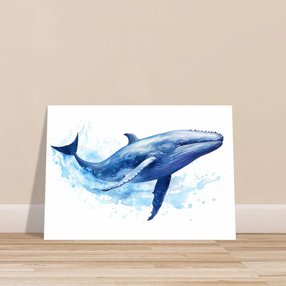 Watercolour Whale Poster Print. Unframed Marine Decor Gift for Sea Life Lovers. Blue humpback whale painting, nautical themed decor - CanvasityCrafts - Free Shipping