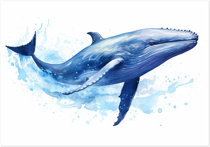 Watercolour Whale Poster Print. Unframed Marine Decor Gift for Sea Life Lovers. Blue humpback whale painting, nautical themed decor - CanvasityCrafts - Free Shipping