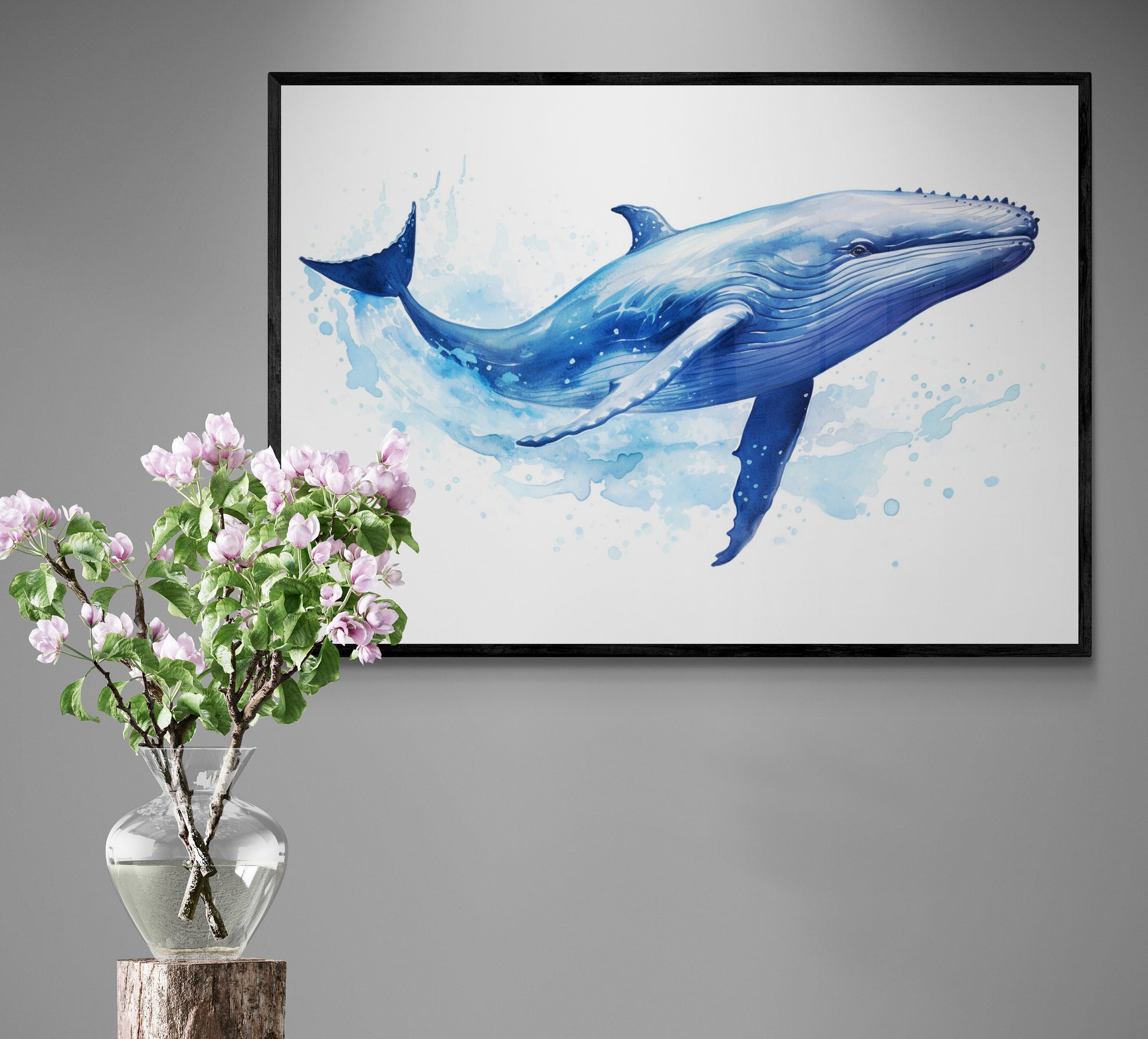 Watercolour Whale Poster Print. Unframed Marine Decor Gift for Sea Life Lovers. Blue humpback whale painting, nautical themed decor - CanvasityCrafts - Free Shipping