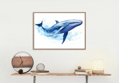 Watercolour Whale Poster Print. Unframed Marine Decor Gift for Sea Life Lovers. Blue humpback whale painting, nautical themed decor - CanvasityCrafts - Free Shipping