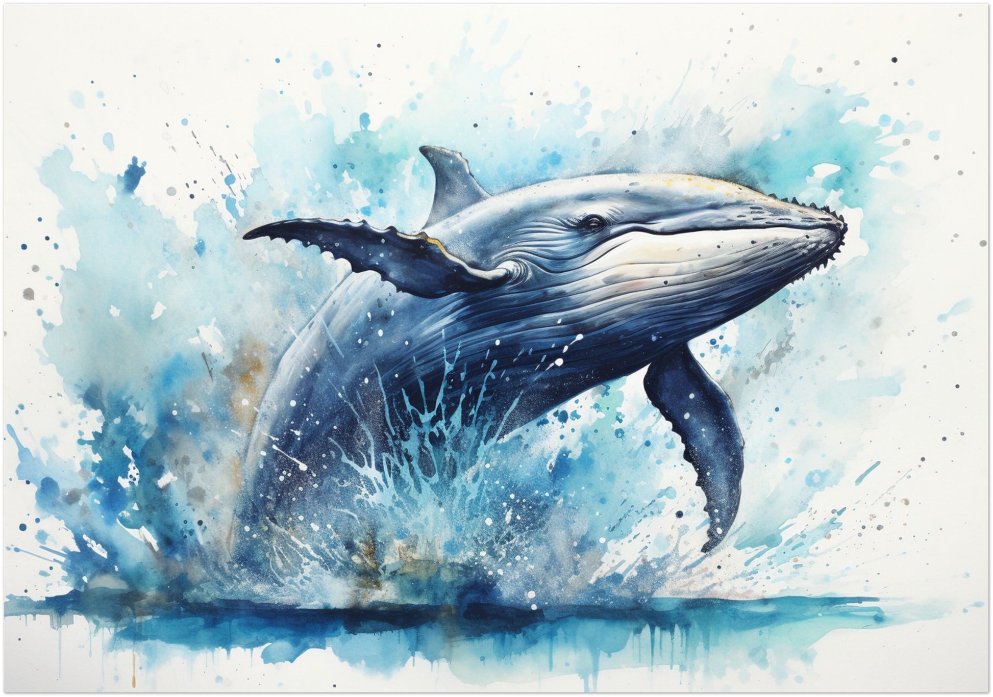 Watercolour Whale Poster Print. Unframed Marine Decor Gift for Sea Life Lovers. Blue humpback whale painting - CanvasityCrafts - Free Shipping