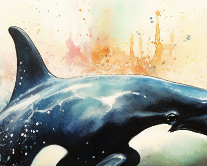 Watercolour Orca Whale Painting. Unframed Killer Whale Poster Print. Marine Animal, Nautical Decor Gift for Sea Life Lovers. Paint Splash - CanvasityCrafts - Free Shipping