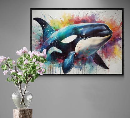 Watercolour Orca Whale Painting. Unframed Killer Whale Poster Print. Marine Animal, Nautical Decor Gift for Sea Life Lovers. Paint Splash - CanvasityCrafts - Free Shipping