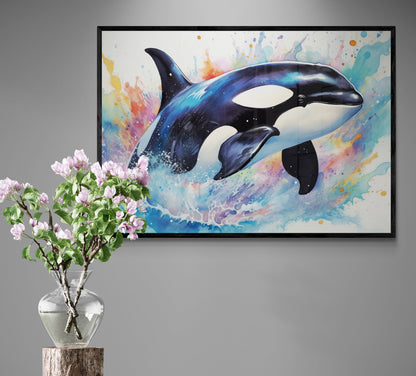 Watercolour Orca Whale Painting. Unframed Killer Whale Poster Print. Marine Animal, Nautical Decor Gift for Sea Life Lovers. Paint Splash - CanvasityCrafts - Free Shipping