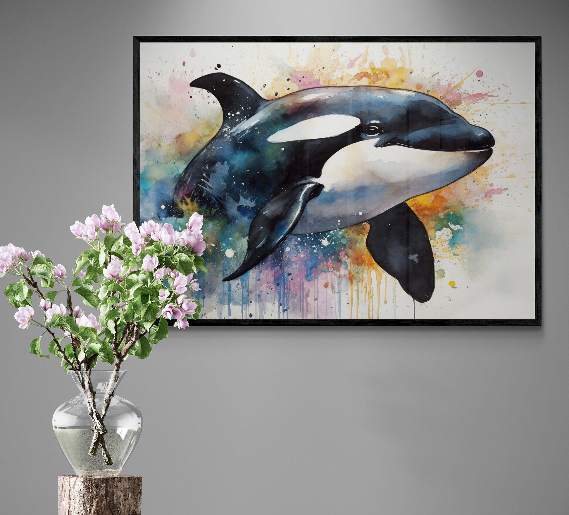 Watercolour Orca Whale Painting. Unframed Killer Whale Poster Print. Marine Animal, Nautical Decor Gift for Sea Life Lovers. Paint Splash - CanvasityCrafts - Free Shipping