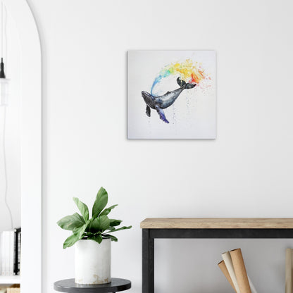 Watercolour Humpback Whale Canvas Print (Square). Rainbow Marine Animal, Nautical Decor Gift for Sea Life Lovers. Paint Splash - CanvasityCrafts - Free Shipping