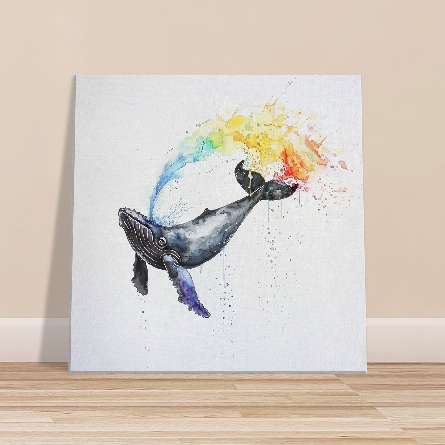 Watercolour Humpback Whale Canvas Print (Square). Rainbow Marine Animal, Nautical Decor Gift for Sea Life Lovers. Paint Splash - CanvasityCrafts - Free Shipping