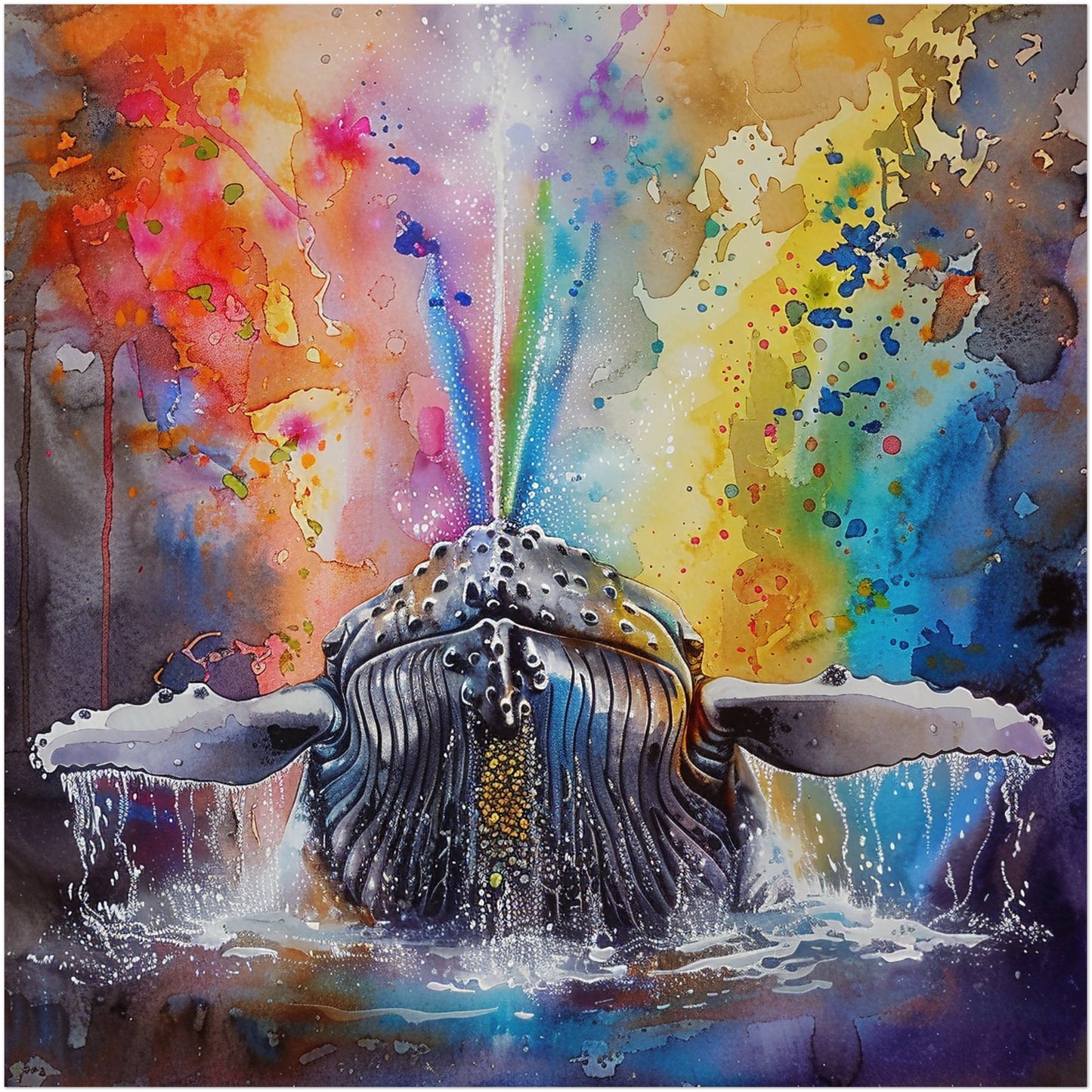 Watercolour Humpback Whale Painting (Square). Unframed Whale Poster Print. Marine Animal, Nautical Decor Sea Life Lovers Gift. Paint Splash - CanvasityCrafts - Free Shipping