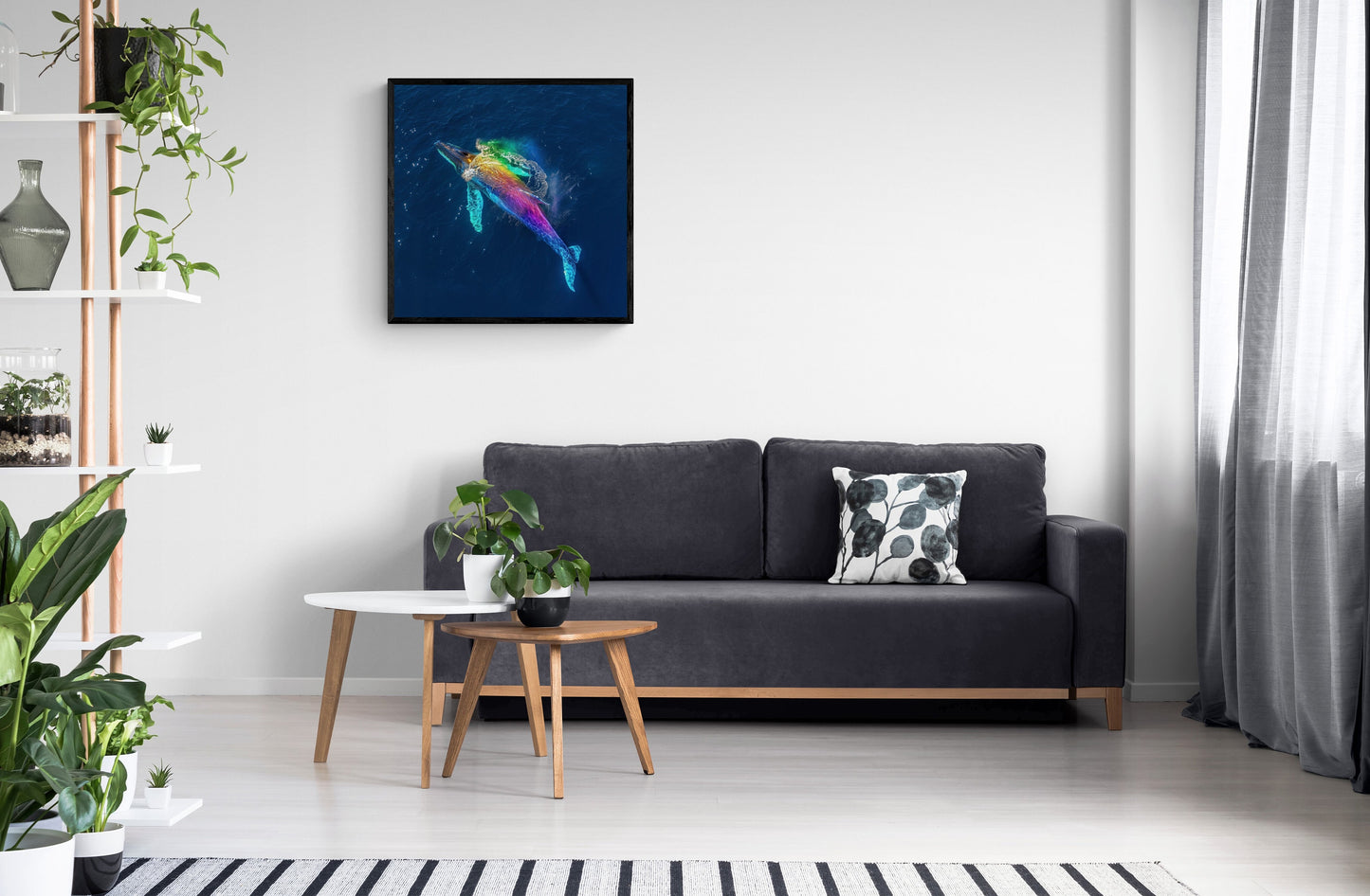 Humpback Whale in a Rainbow Mist Poster Print (Square). Marine Animal, Nautical Decor Sea Life Lovers Gift. Colourful realistic picture - CanvasityCrafts - Free Shipping