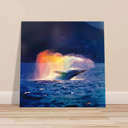 Humpback Whale in a Rainbow Mist Poster Print (Square). Marine Animal, Nautical Decor Sea Life Lovers Gift. Colourful realistic picture - CanvasityCrafts - Free Shipping