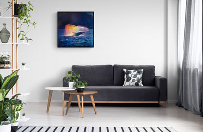 Humpback Whale in a Rainbow Mist Poster Print (Square). Marine Animal, Nautical Decor Sea Life Lovers Gift. Colourful realistic picture - CanvasityCrafts - Free Shipping