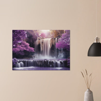 Beautiful Waterfall in a Purple Fairytale Woodland on Canvas. A unique floral forest scene. Violet home decor print, lilac office wall art - CanvasityCrafts - Free Shipping