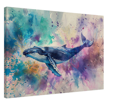 Watercolour Humpback Whale Canvas. Unique Whale Painting Print. Marine Animal, Nautical Decor Gift for Sea Life Lovers. Paint Splash Art - CanvasityCrafts - Free Shipping