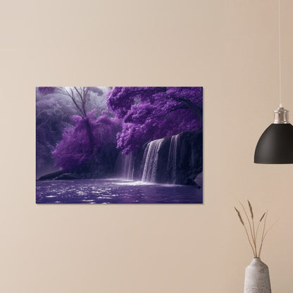 Lilac Waterfall in a Purple Fairytale Woodland on Canvas. Floral forest scene of violet. Home decor print office wall art, enchanted fantasy - CanvasityCrafts - Free Shipping