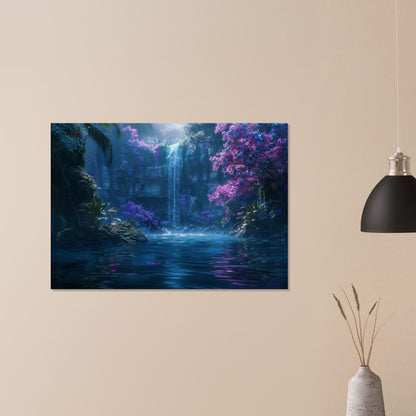 Fairytale Forest Waterfall Canvas. Unique fairytale landscape nature scene. Violet purple turquoise floral home decor print, office wall art - CanvasityCrafts - Free Shipping