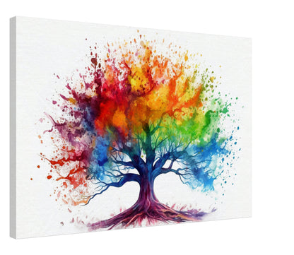 Rainbow Tree of Life Canvas. Colourful nature wall art. Vibrant home decor print, office wall art, fire tree gift. Watercolour Paint Splash - CanvasityCrafts - Free Shipping